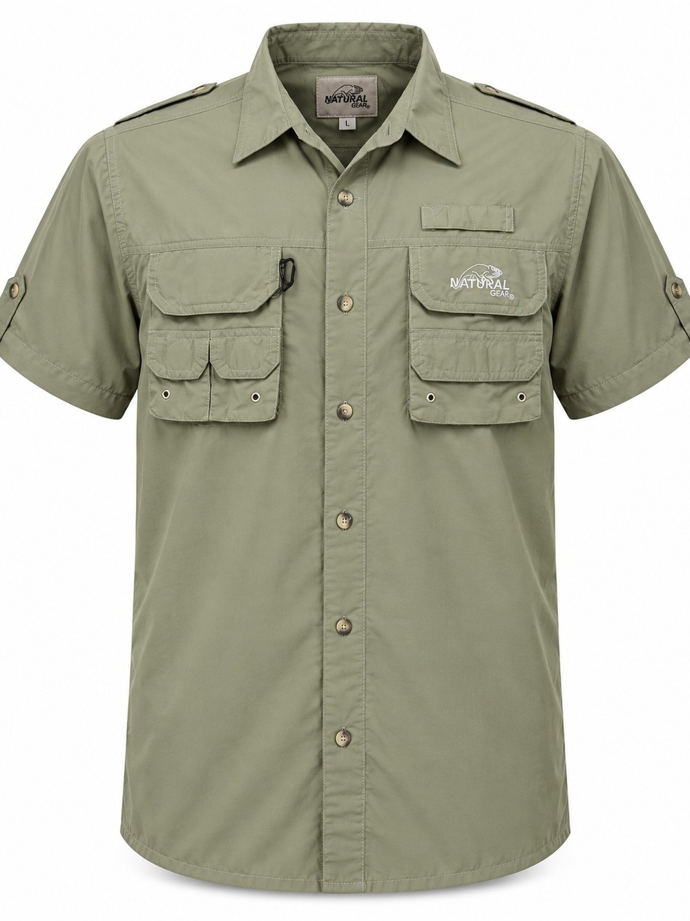 Natural Gear Men’s L Moss Green Fishing Utility Shirt Vented Nylon Outdoor